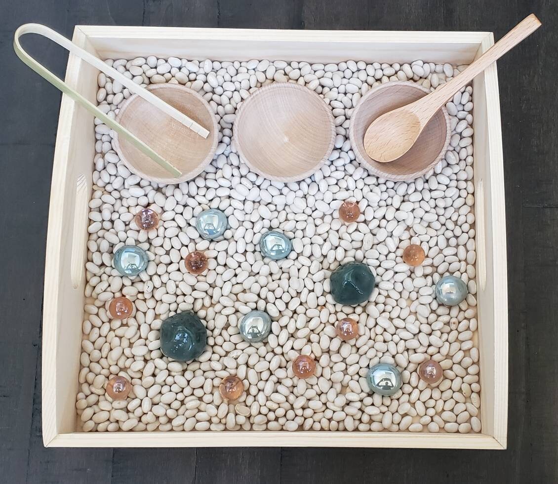 Spooning & Tweezing Sensory Tray, Kids Gift, Montessori Classroom, Reggio Emilia, Waldorf, Teacher Resources