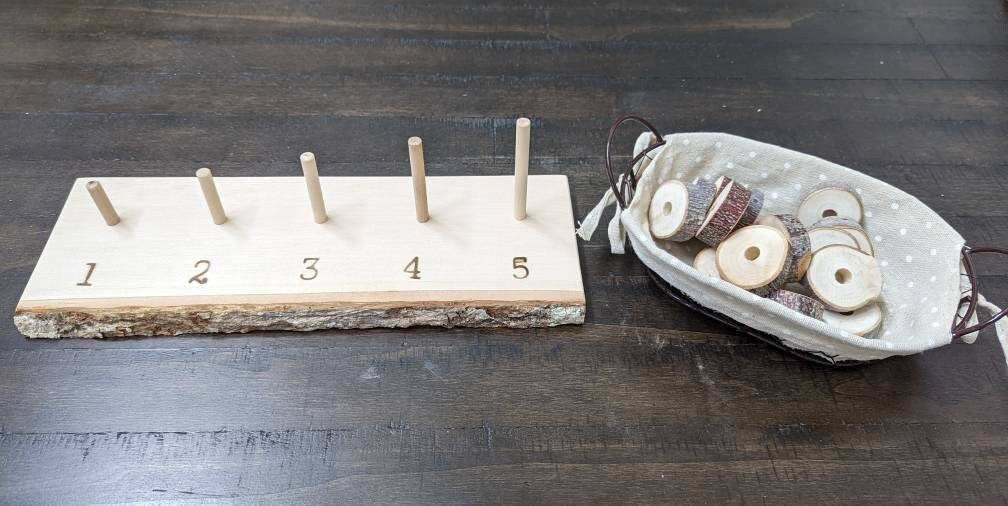 Natural Wood Counting 1-5, Fine Motor Skills, Gift for Kids, Montessori Classroom, Reggio Emilia, Waldorf, Teacher Resources