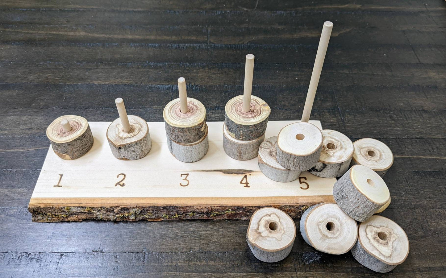 Natural Wood Counting 1-5, Fine Motor Skills, Gift for Kids, Montessori Classroom, Reggio Emilia, Waldorf, Teacher Resources