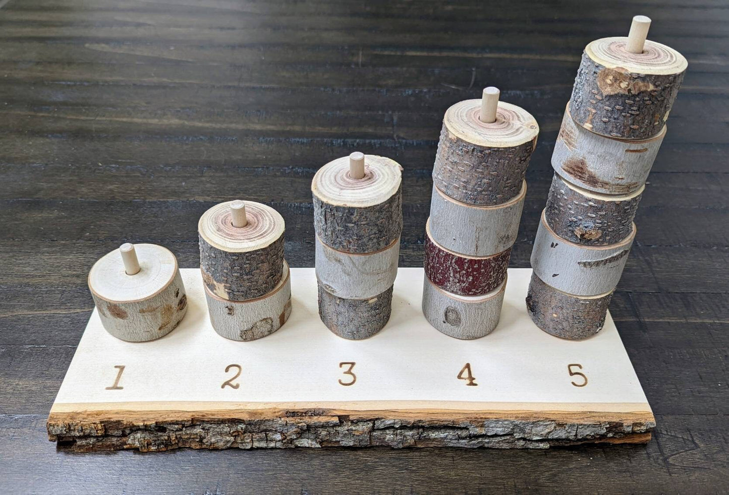 Natural Wood Counting 1-5, Fine Motor Skills, Gift for Kids, Montessori Classroom, Reggio Emilia, Waldorf, Teacher Resources