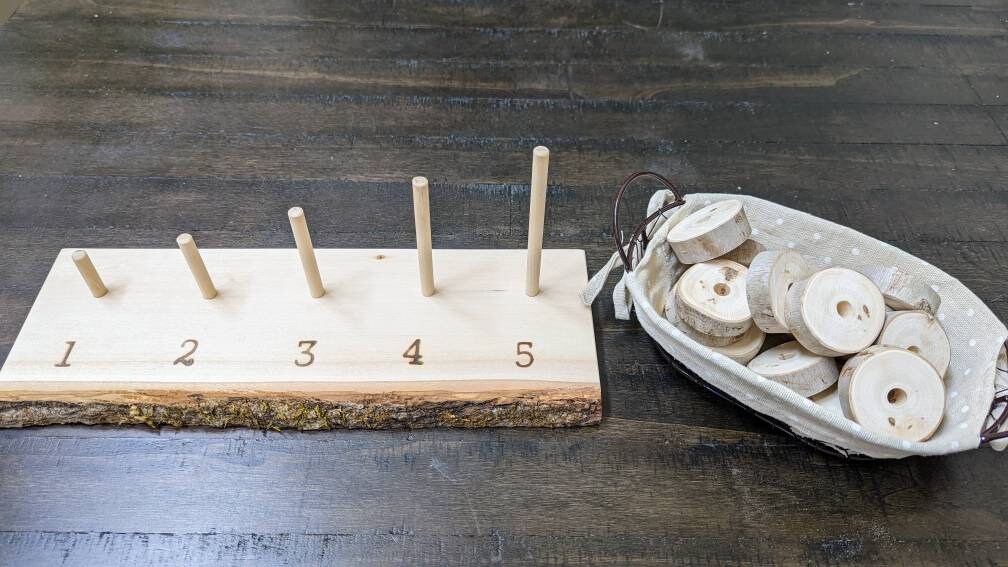 Natural Wood Counting 1-5, Fine Motor Skills, Gift for Kids, Montessori Classroom, Reggio Emilia, Waldorf, Teacher Resources