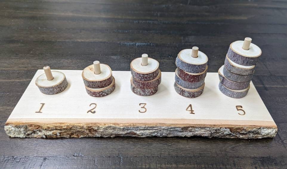 Natural Wood Counting 1-5, Fine Motor Skills, Gift for Kids, Montessori Classroom, Reggio Emilia, Waldorf, Teacher Resources