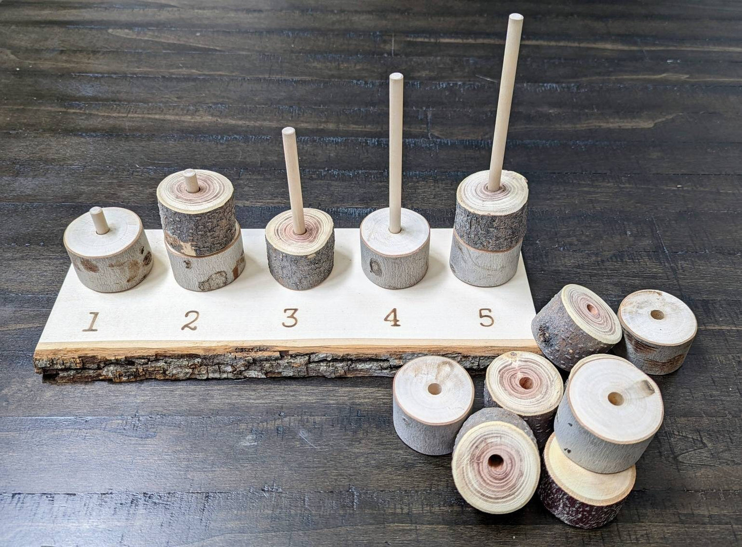 Natural Wood Counting 1-5, Fine Motor Skills, Gift for Kids, Montessori Classroom, Reggio Emilia, Waldorf, Teacher Resources